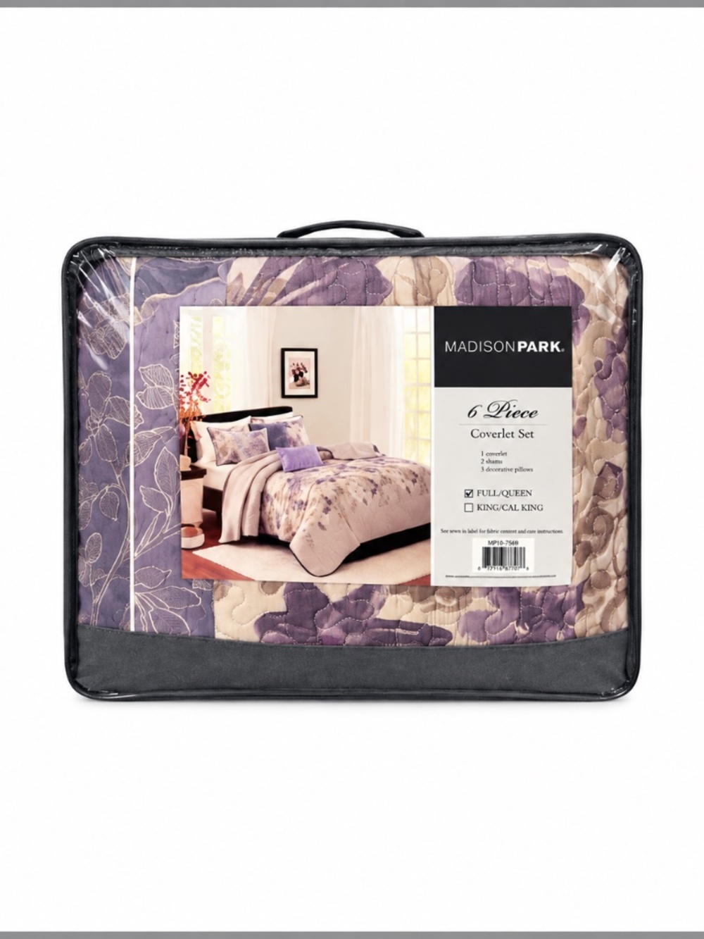 Madison Park Luna 6-Pc Full Queen Coverlet Set Floral Purple Taupe NEW
